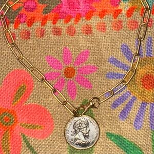Virtue Gold Chain Necklace with Silver Coin Pendant
